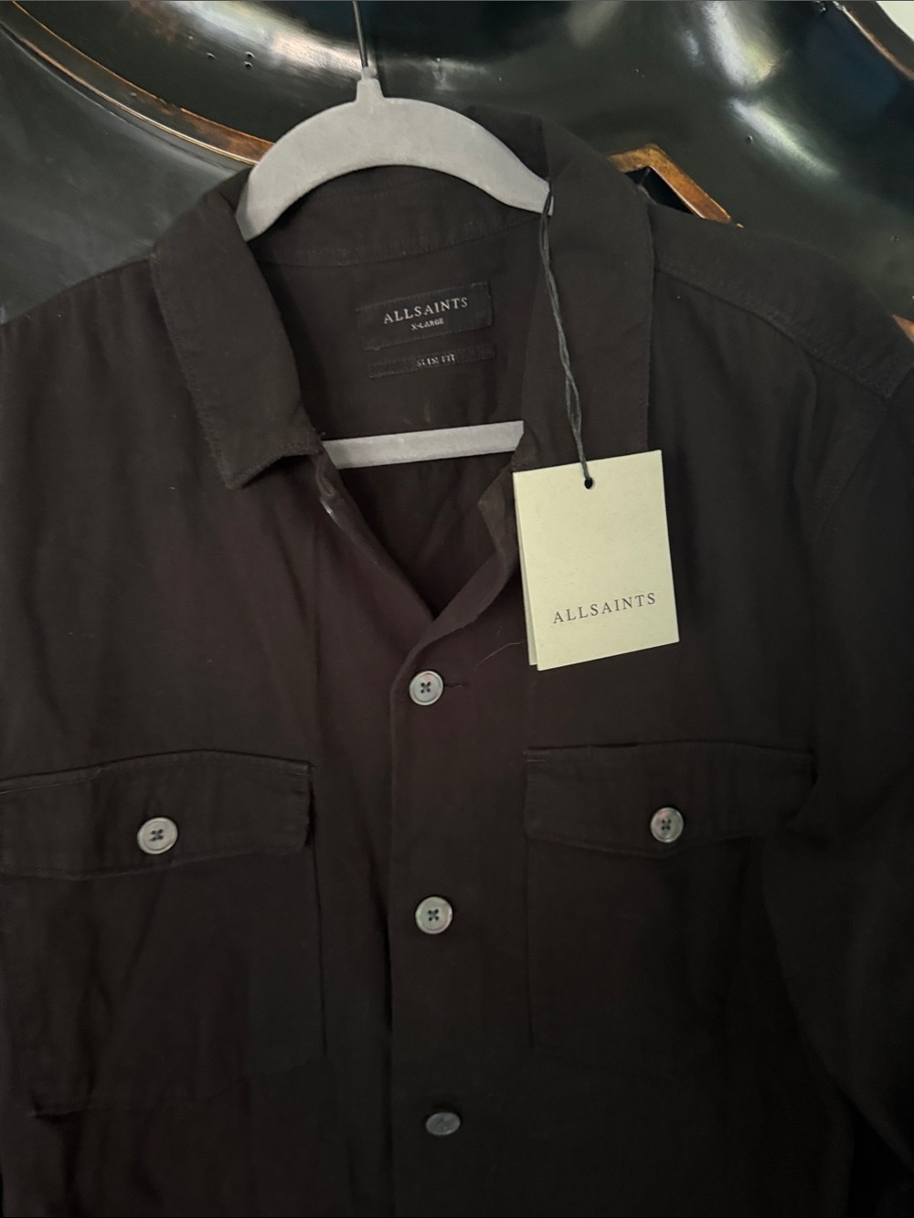 AllSaints Men's Black Button-Up Utility Shirt